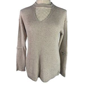 Small Neely Women's Beige Pullover Cashmere Silk Blend Sweater Arm Zipper Detail